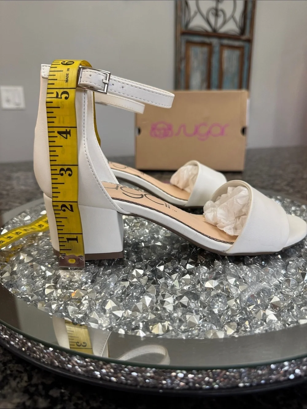 Sugar White Ankle-Strap Block Heel Sandals NEW 7.5